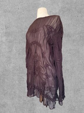 ZARA Sheer Maroon Long Sleeve Mini Dress – Size Medium